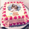 New Year Memory Cake with personalized photo design and festive decorations