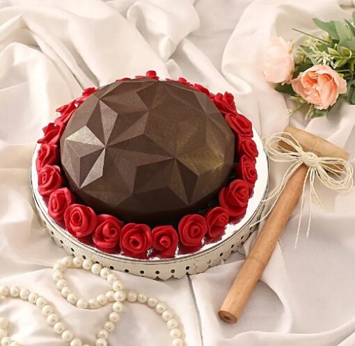 Passion Rose Pinata Cake with vivid red rose decorations and hidden pinata surprise