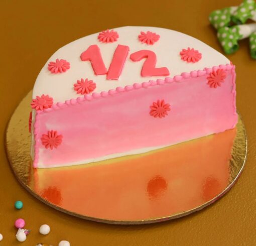 Petal Charm Half Cake with elegant floral decoration and smooth frosting