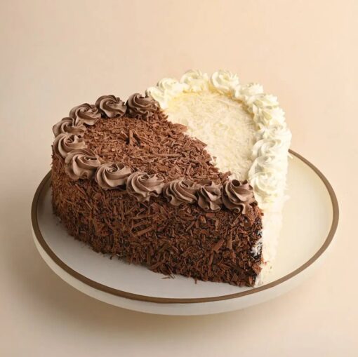 Twin Flavor Heart Cake with two distinct flavors in a heart shape.