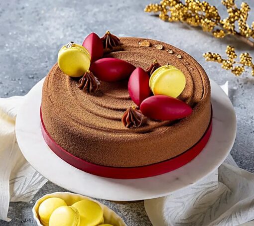 Crimson Cocoa Fantasy cake with rich chocolate layers and vibrant crimson decoration.