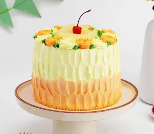 Pineapple Paradise Cake with tropical pineapple slices and creamy frosting.