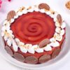 Butterscotch Cream Cake with smooth butterscotch frosting and decorative toppings.