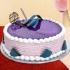 Black Currant Cream Cake with layers of creamy frosting and fresh black currants on top.