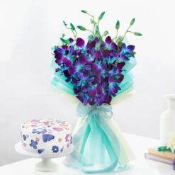 Blue Orchid Blossom Gift – elegant bouquet of blue orchids for special occasions