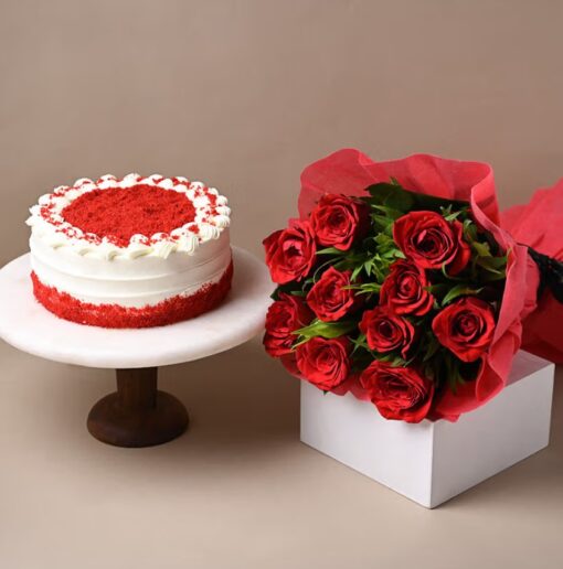 Amour Petals & Sweet Bliss featuring romantic flowers and delicious cake for special occasions