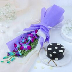 Orchid Bliss Truffle Set featuring fresh blue orchids and premium chocolate truffles in a luxury gift box