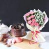Pink Blossom & Hazelnut Treat – pink flower bouquet with hazelnut cake combo
