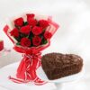Truffle Kiss & Ruby Love – heart-shaped truffle cake with fresh red roses gift combo