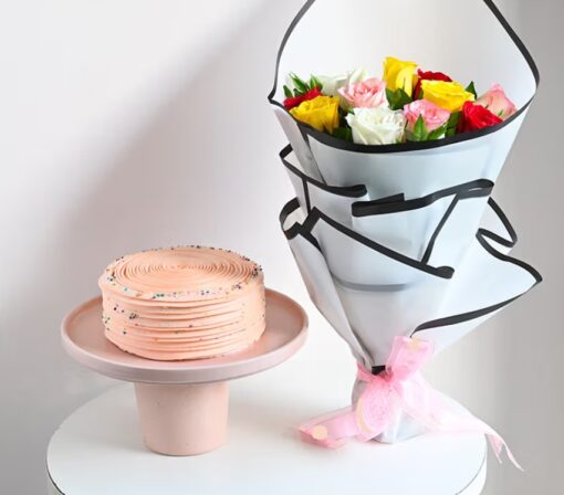 Floral Bliss Cake Combo featuring fresh vibrant flowers and delicious cake for special occasions