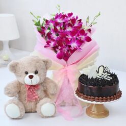 Orchid Bliss & Truffle Hug – purple orchid bouquet with chocolate truffle gift combo