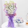 Elegant white orchid bouquet with delicious cake combo perfect for birthdays anniversaries and thoughtful celebrations
