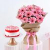 Vibrant pink gerbera bouquet with rich red velvet cake perfect for birthdays anniversaries and special celebrations