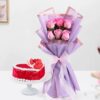 Velvet Rose Indulgence – red velvet cake with fresh red rose bouquet gift combo