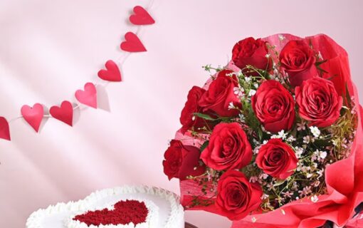 Love Velvet Roses & Cake featuring lush velvet roses and a delicious cake for gifting
