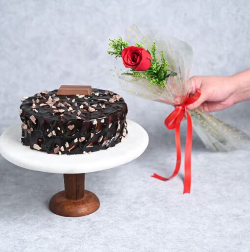 Majestic Rose & Cake Treat with fresh roses and cake for special occasions