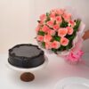 Rosy Charm Cake Gift featuring fresh roses and a tasty cake for special occasions