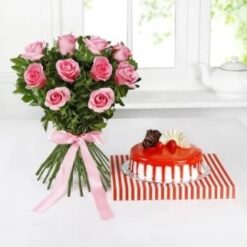Blooming Passion Delight combo with elegant fresh flowers and cake for gifting
